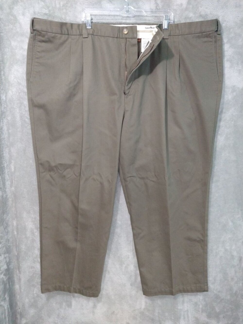 Oak Hill Pants Mens 58x30 Green Chino Tapered Leg Comfort Waist Pleated Cotton